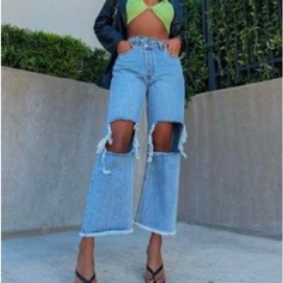 Princess Polly asymmetrical wide leg jeans - Picture 1 of 5